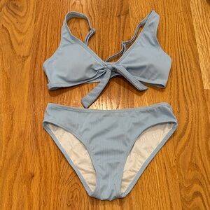 GIRLS size 8/9 Light Blue Ribbed Bikini Set